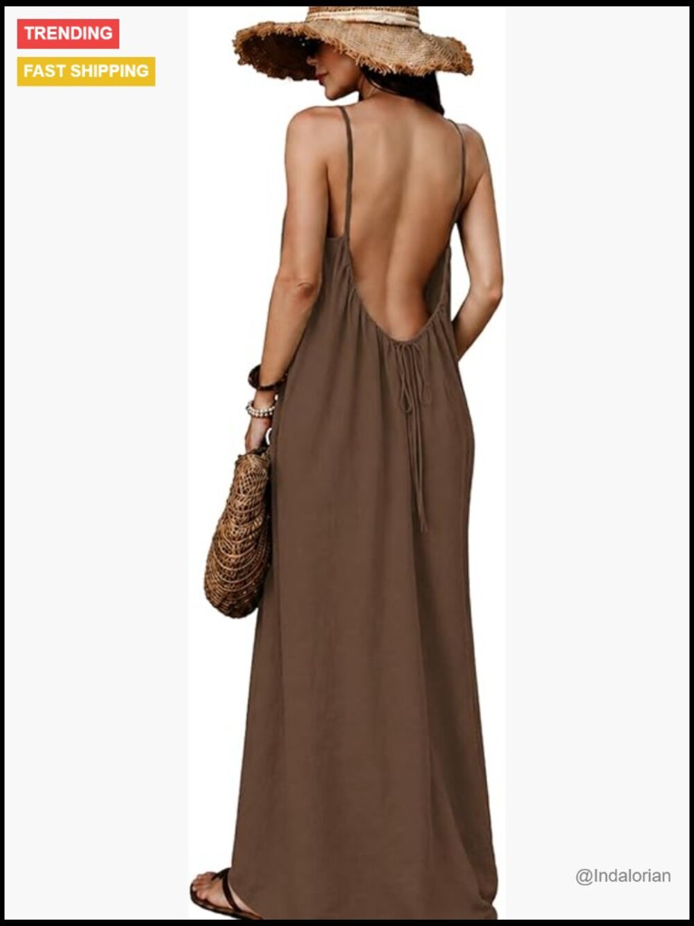 Backless Cami Maxi Casual Dress Sleeveless Loose Flowy Vacation Sundress with